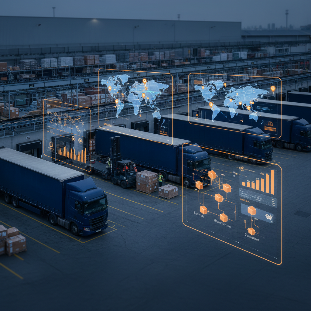 Distribution center with fleet tracking, route optimization dashboards, and supply chain analytics
